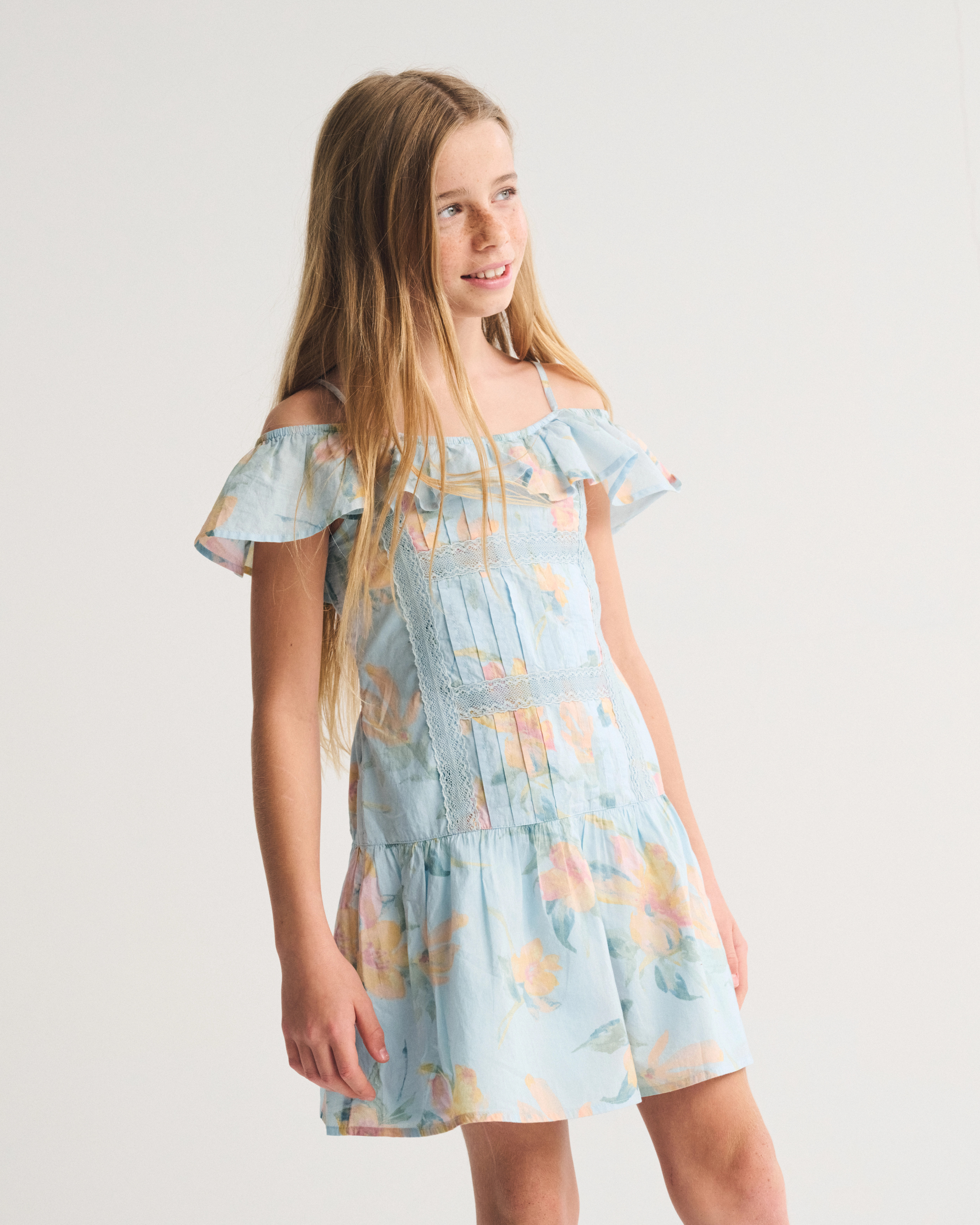 ruffle lace-trim mini dress | Abercrombie & Fitch (US)