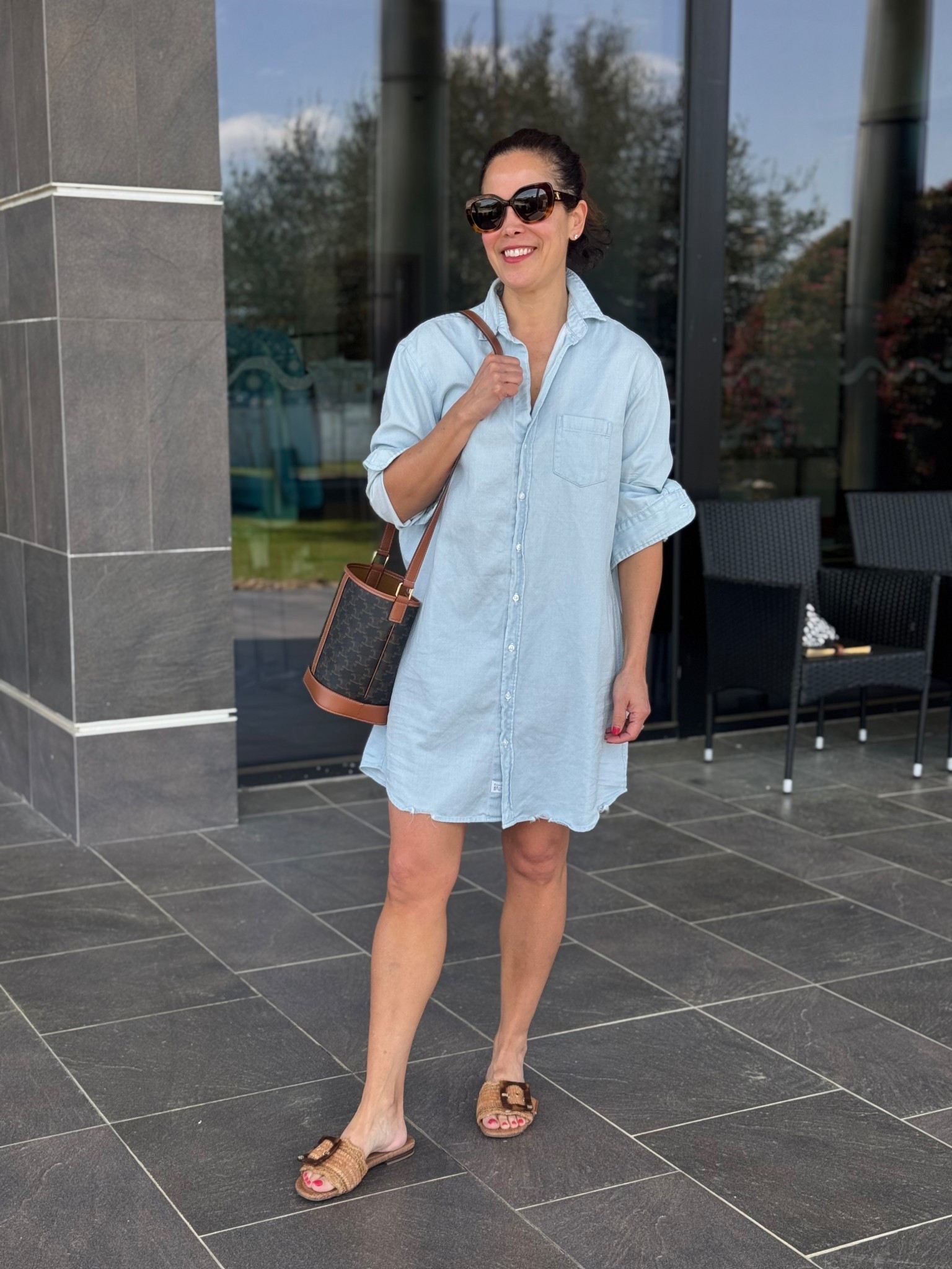 Spring vacation outfit 
Frank and Eileen denim dress in small 
Sam Edelman sandals fit true to size 

#LTKOver40 #LTKSeasonal #LTKStyleTip