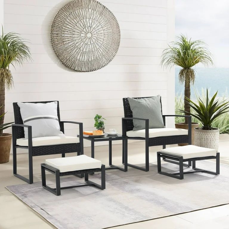 Orange-Casual 5-Piece Outdoor Furniture Set, Patio Steel Wicker Conversation Set, with Ottomans &... | Walmart (US)