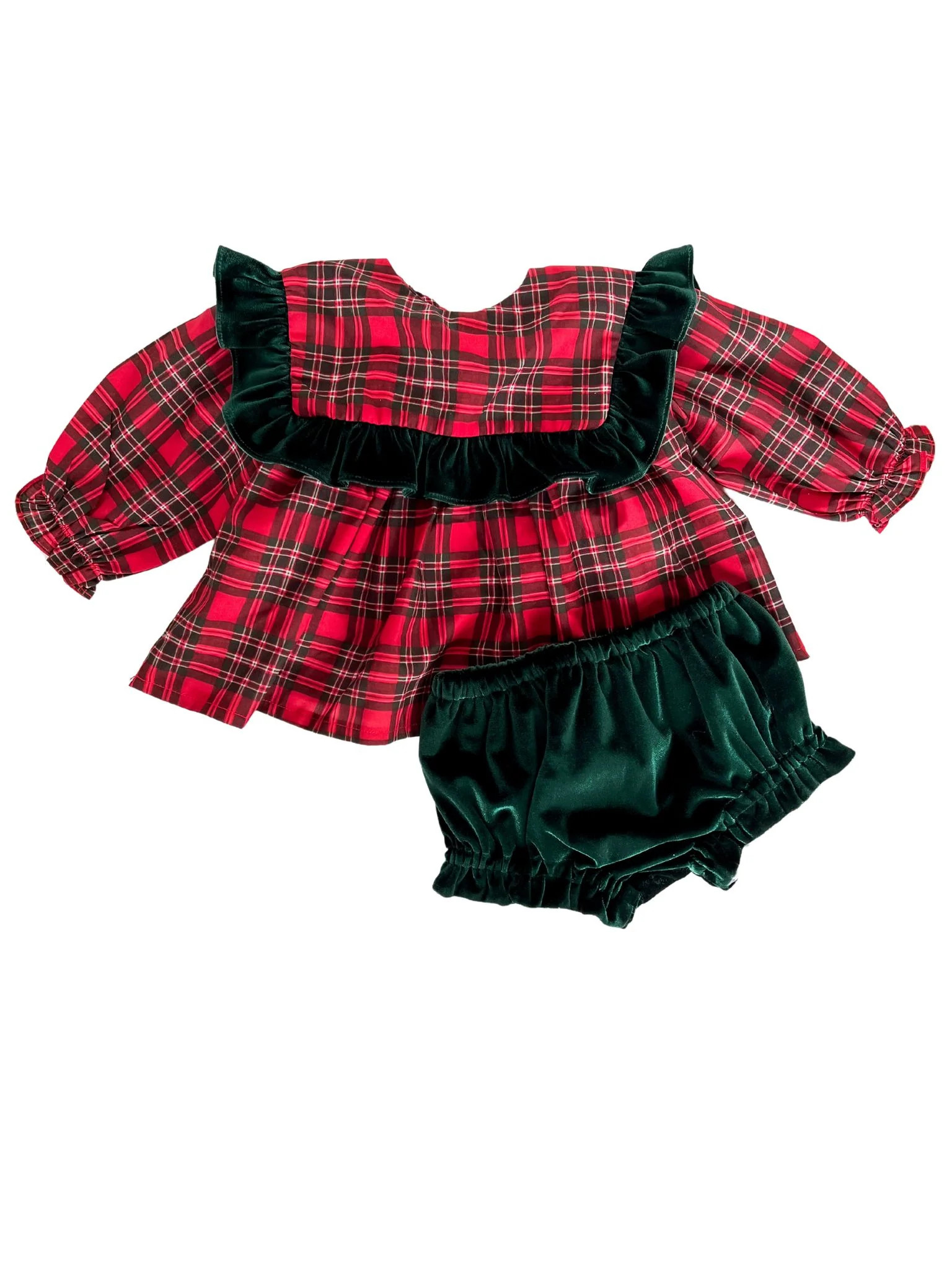 Francesca Red Holiday Plaid Smocked Diaper Set | Lillie & Lilah