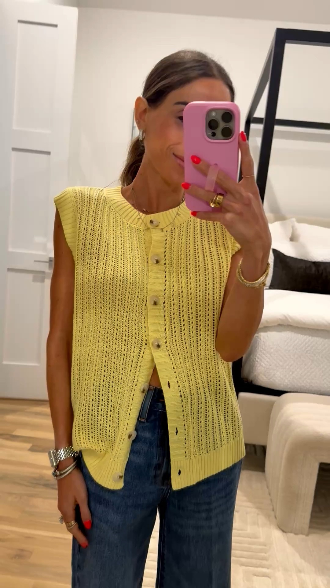 Yellow sleeveless cardigan sweater smallest size. Jeans size 23 short 

#LTKSaleAlert #LTKPetite