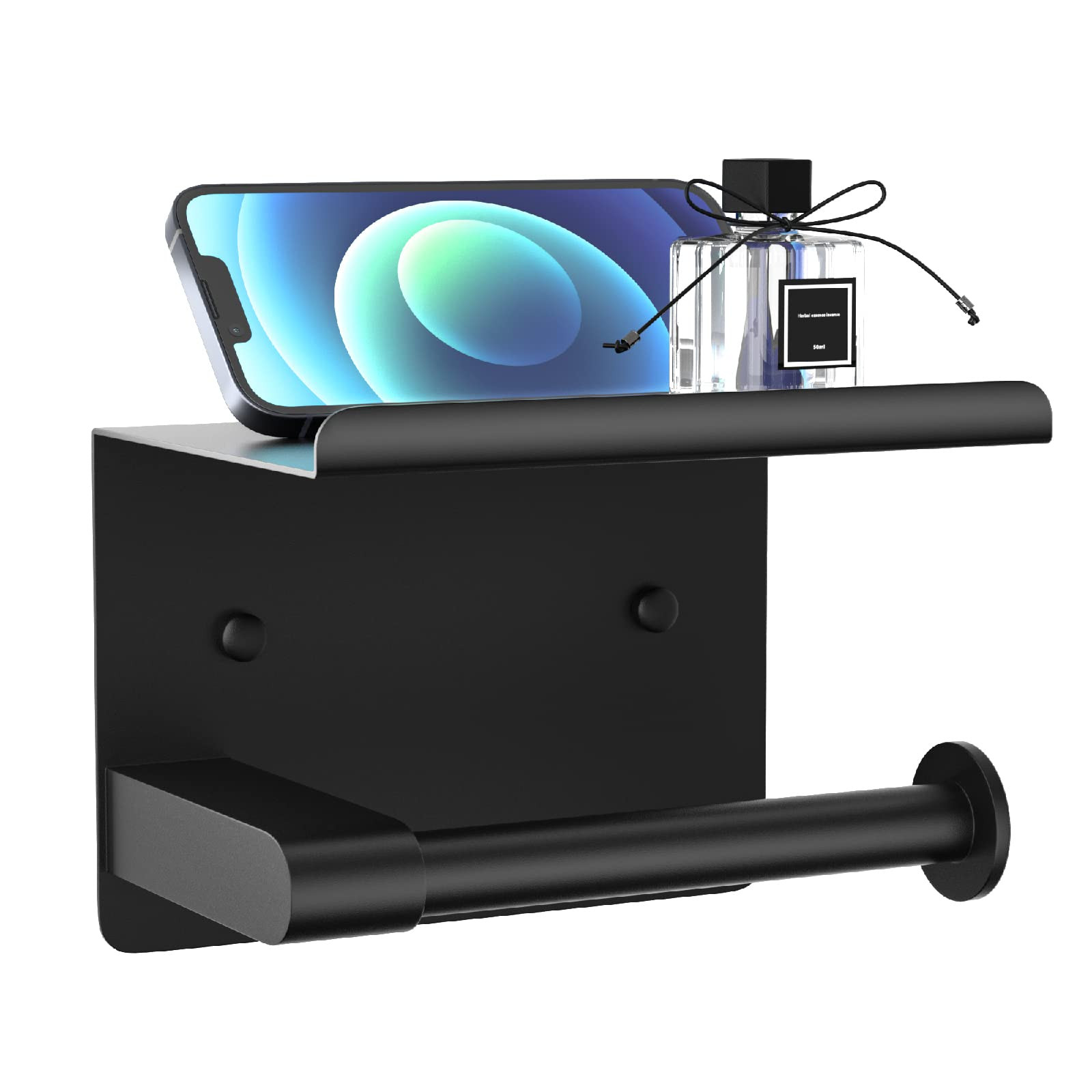 Matte Black Toilet Paper Holder with Shelf, Fits Mega Rolls, Rustproof Stainless Steel, Self Adhesive Wall Mount Toilet Paper Roll Holder, for Bathroom, Washroom, Kitchen, RV | Amazon (US)