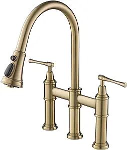 KRAUS Allyn Transitional Bridge Kitchen Faucet with Pull-Down Sprayhead in Brushed Gold, KPF-3121... | Amazon (US)