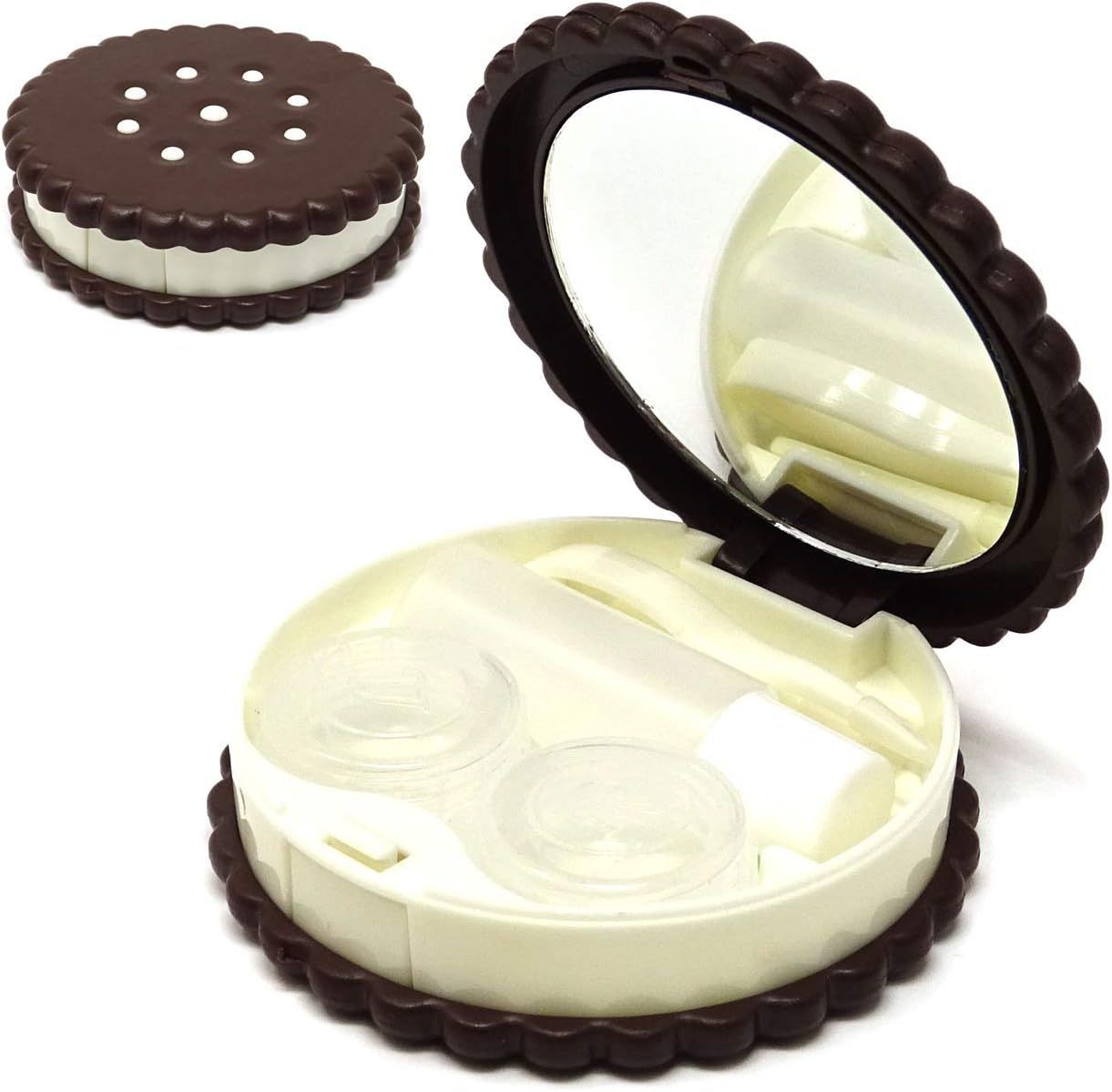 Honbay Cookie Shaped Contact Lens Case Travel Contact Lens Box with Mirror (Brown) | Amazon (US)