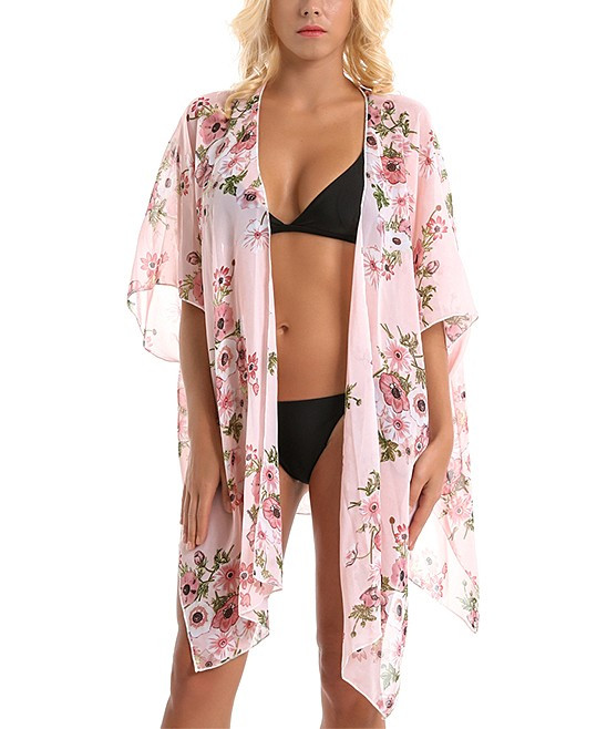 Chateau Amour Women's Kimono Cardigans PINK - Pink Floral Kimono - Women | Zulily