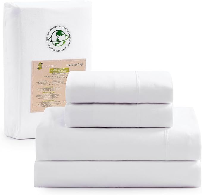 LANE LINEN 100% Organic Cotton Queen Sheet Set, 4Pc Cotton Sheets Queen Size Bed Set, Soft & Brea... | Amazon (US)
