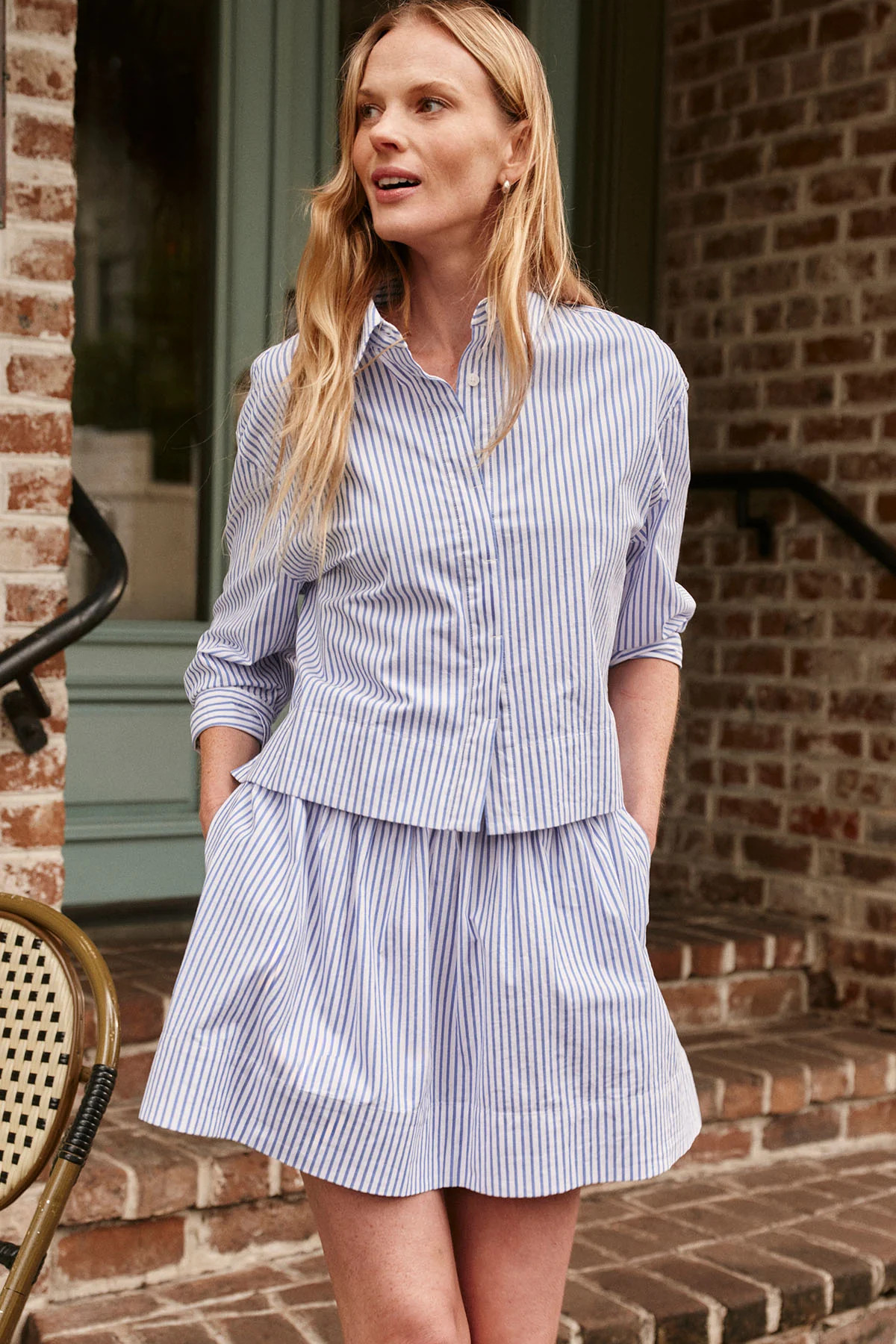 Switch Skirt Set in Diver Blue Bengal Stripe | Lake Pajamas