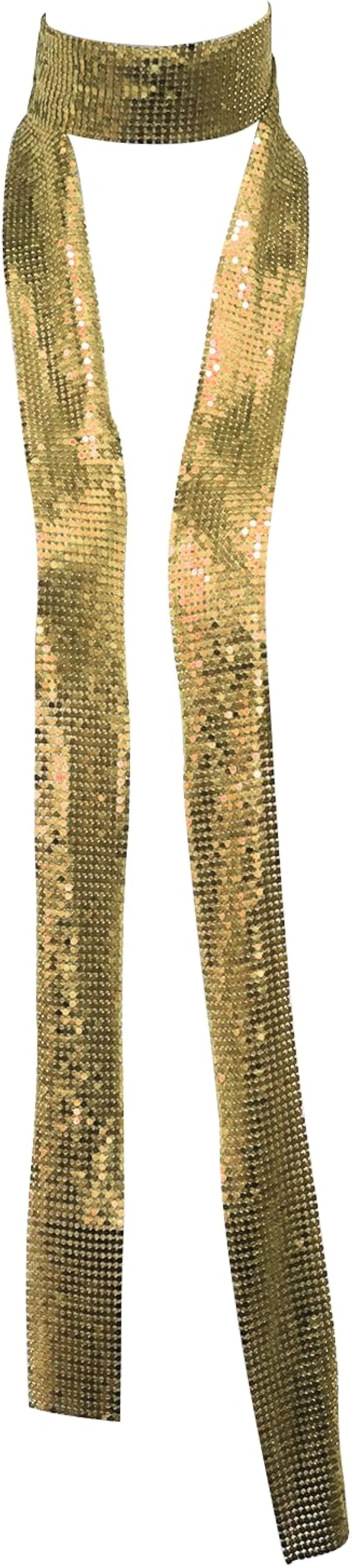 PartyArt Women Sparkle Metal Sequins Neck Tie Scarf Glitter Long Evening Party Thin Rave Skinny N... | Amazon (US)