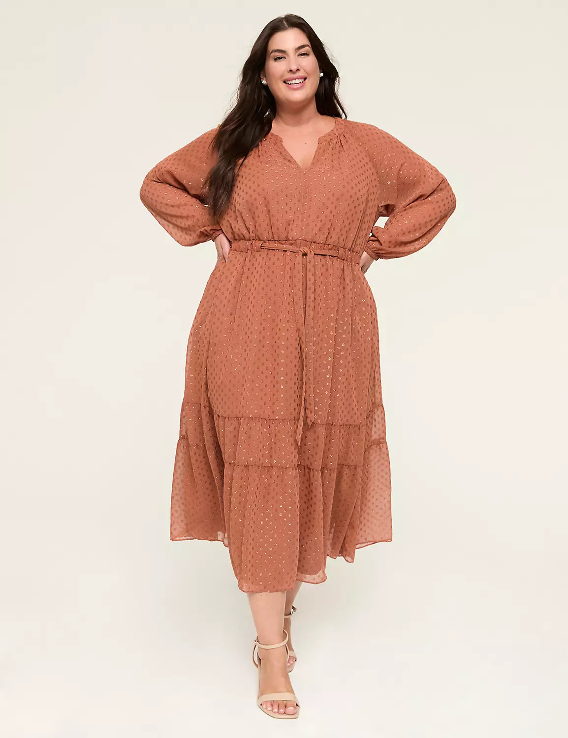 Lurex Shimmer Split-Neck Midi Dress | Lane Bryant (US)