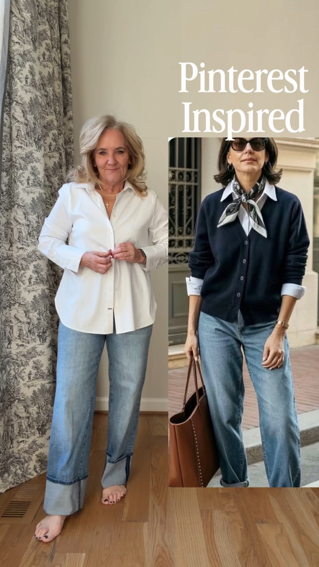 Pinterest inspired!
I’m linking my exact jeans, but the track striped jeans would also be really cute with this outfit. I do size down in this style.
No iron white blouse size 1.0
My cotton cardigan is not available in this longer length, but it is available in the more hip length that the Pinterest inspiration photo is wearing.
Amazon scarf. Mine was longer than the inspired by outfit, so I tied it in a bow versus in a knot.

#LTKOver40 #LTKootd #LTKPetite