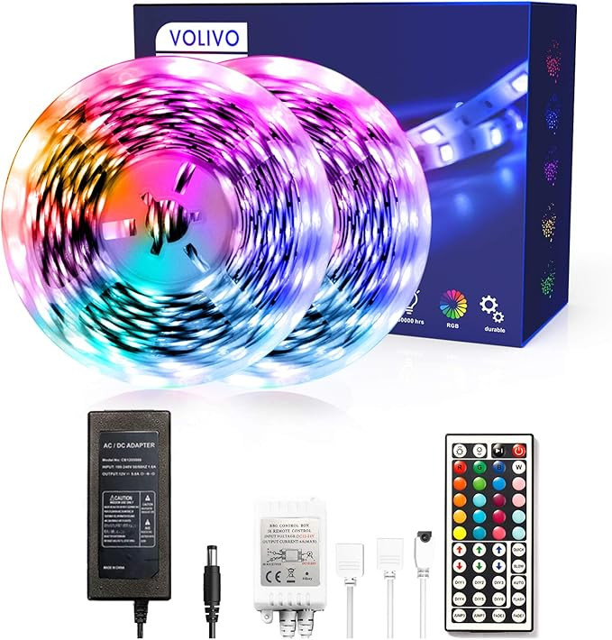 Volivo Led Strip Lights 32.8ft, 2 Rolls of 16.4ft RGB 5050 Led Lights for Bedroom, Flexible Color... | Amazon (US)