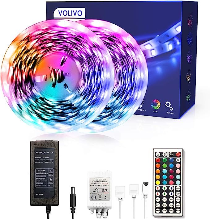 Volivo Led Strip Lights 32.8ft, 2 Rolls of 16.4ft RGB 5050 Led Lights for Bedroom, Flexible Color... | Amazon (US)