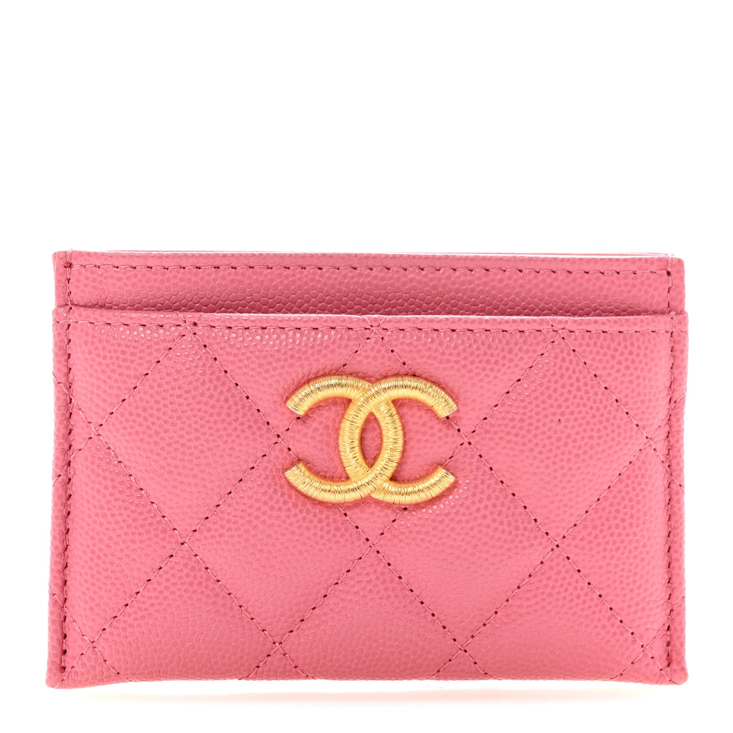 Caviar Quilted Textured CC Card Holder Pink | FASHIONPHILE (US)