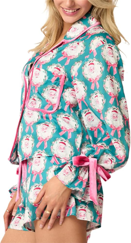 Thopavenoir Women Cute Christmas Pajamas Set 2 Piece Matching Set Bow Tie Long Sleeve Cartoon Shi... | Amazon (US)