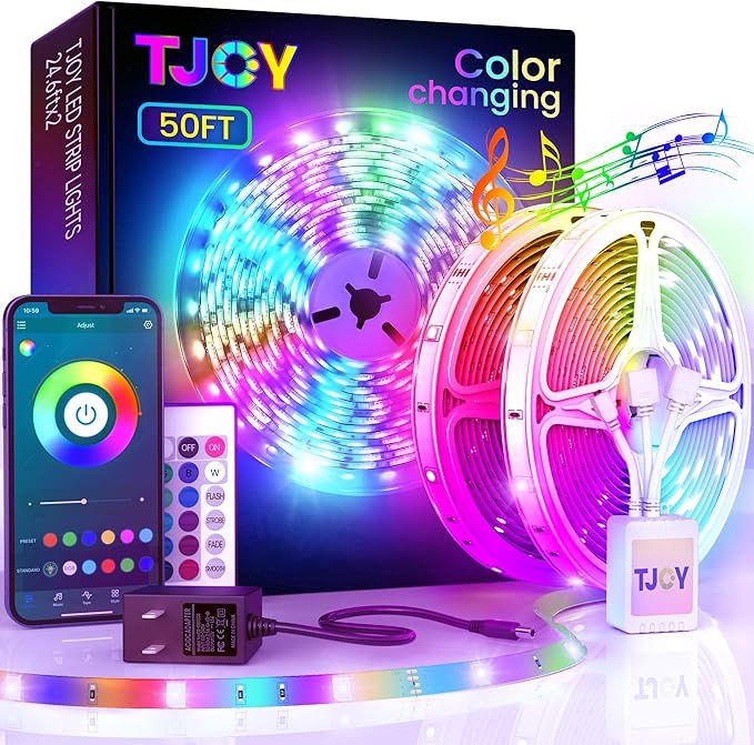 TJOY 50ft Bluetooth LED Strip Lights, Music Sync 5050 LED Light Strip RGB Color Changing LED Ligh... | Amazon (US)