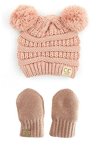 ScarvesMe 2pc Solid Ribbed Knit Infant Baby Pom Pom Beanie and Mitten Glove Set | Amazon (US)