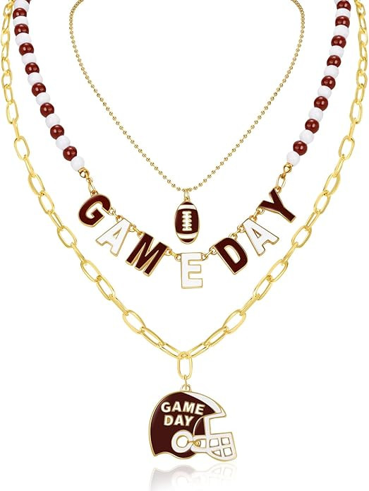 Artlunar Game Day Necklace Stack Football Necklace for Women Stackable Charm Necklace Game Day Ac... | Amazon (US)