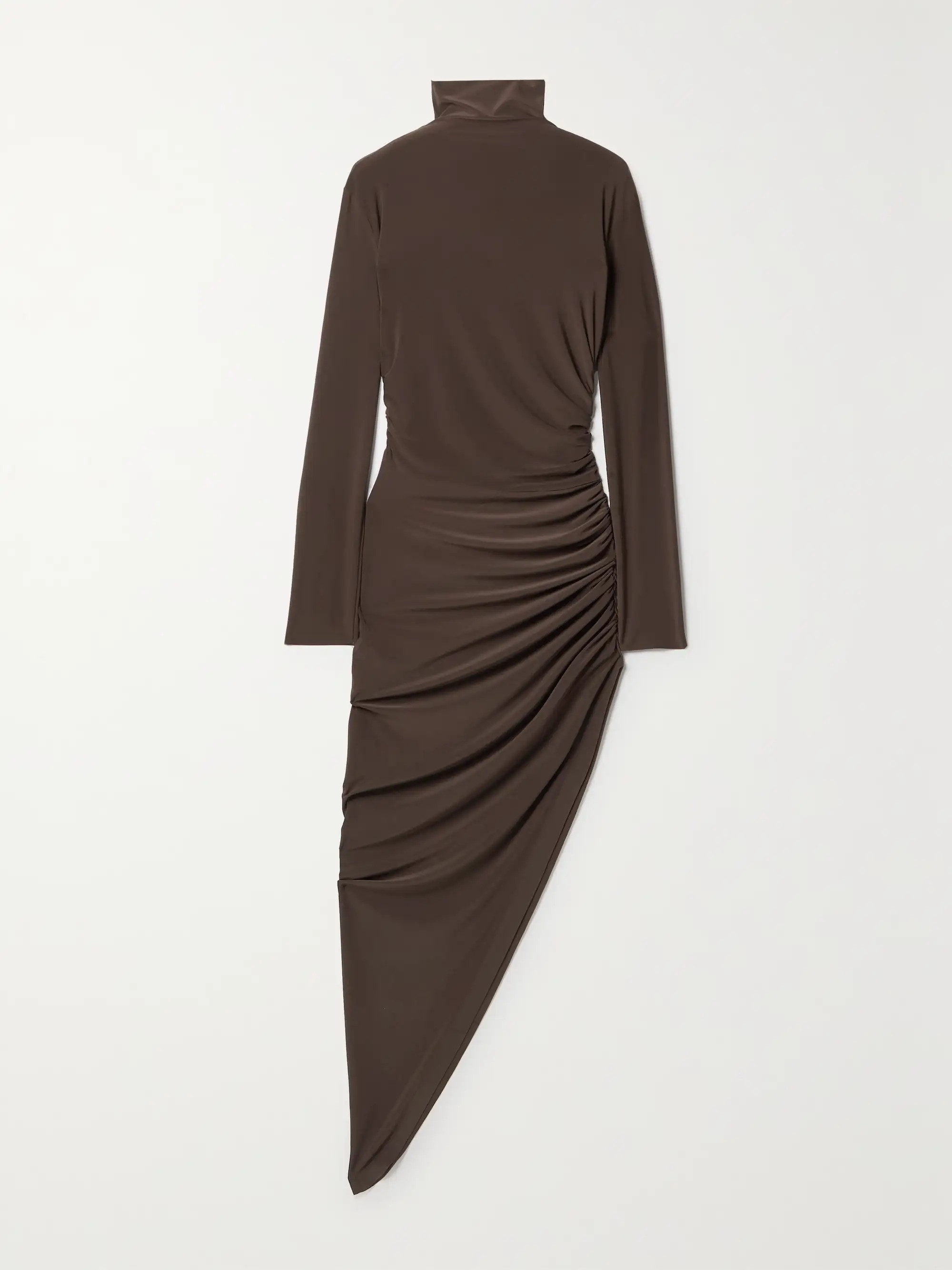 Asymmetric ruched stretch-jersey turtleneck midi dress | NET-A-PORTER (US)