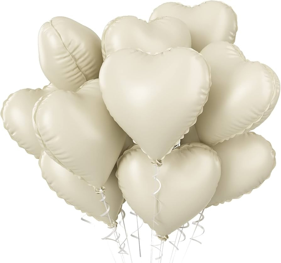 Cream Heart Balloons, 10PCS Cream White Foil Heart Shape Balloons, 18inch Beige Foil Valentine Ba... | Amazon (US)