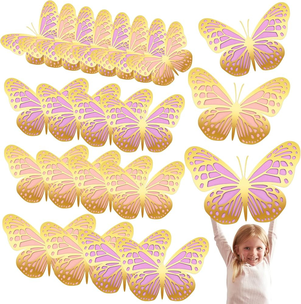 Geosar 20 Pcs 3D Large Butterfly Party Decoration 2 Layer Giant Paper Butterfly Stickers for Birt... | Amazon (US)