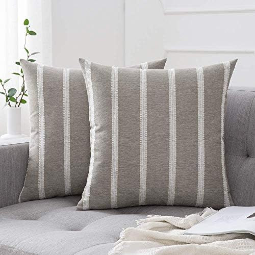 MIULEE Set of 2 Decorative Throw Pillow Covers Striped Modern Farmhouse Cushion Cases Lace Linen Pil | Amazon (US)