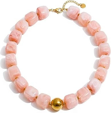 Mchic Colorful Beaded Choker Necklace for Women: Boho Large Square Acrylic Beaded Necklace Stainl... | Amazon (US)