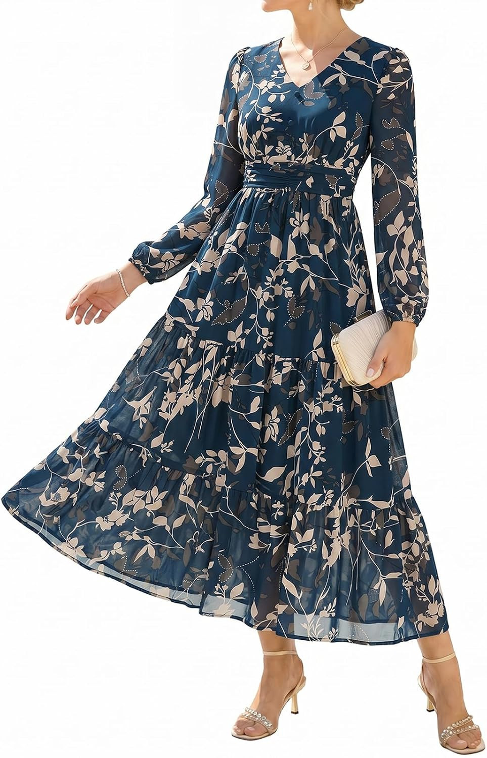 GRACE KARIN Women's Floral Maxi Dress Long Sleeve Wedding Guest Dresses | Amazon (US)