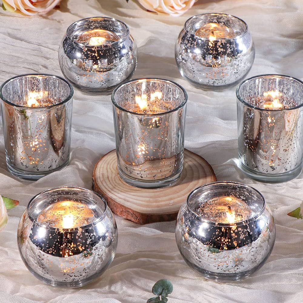 DEVI Silver Votive Tealight Candle Holders 24PCS, Mercury Glass Candle Holders for Table Centerpi... | Amazon (US)