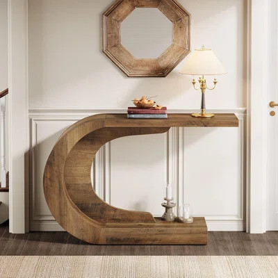 43.3" Mid-Century Modern Console Table For Entryway, Wood C-Shaped Hallway Entry Accent Table For Living Room, Entrance, Foyer, Easy Assembly, Brown | Wayfair North America