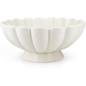 Accessoryway 8" White Fluted Scalloped Decorative Bowls -Moderate Ceramic Fruit Bowl for Kitchen ... | Amazon (US)