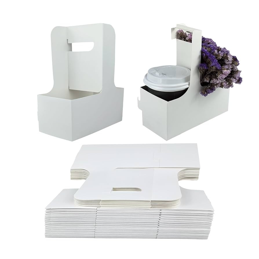 30 Pack 2-Cup Drink Carrier with Handle, Disposable White Cardboard Paper Cup Holder for Cold/Hot... | Amazon (US)