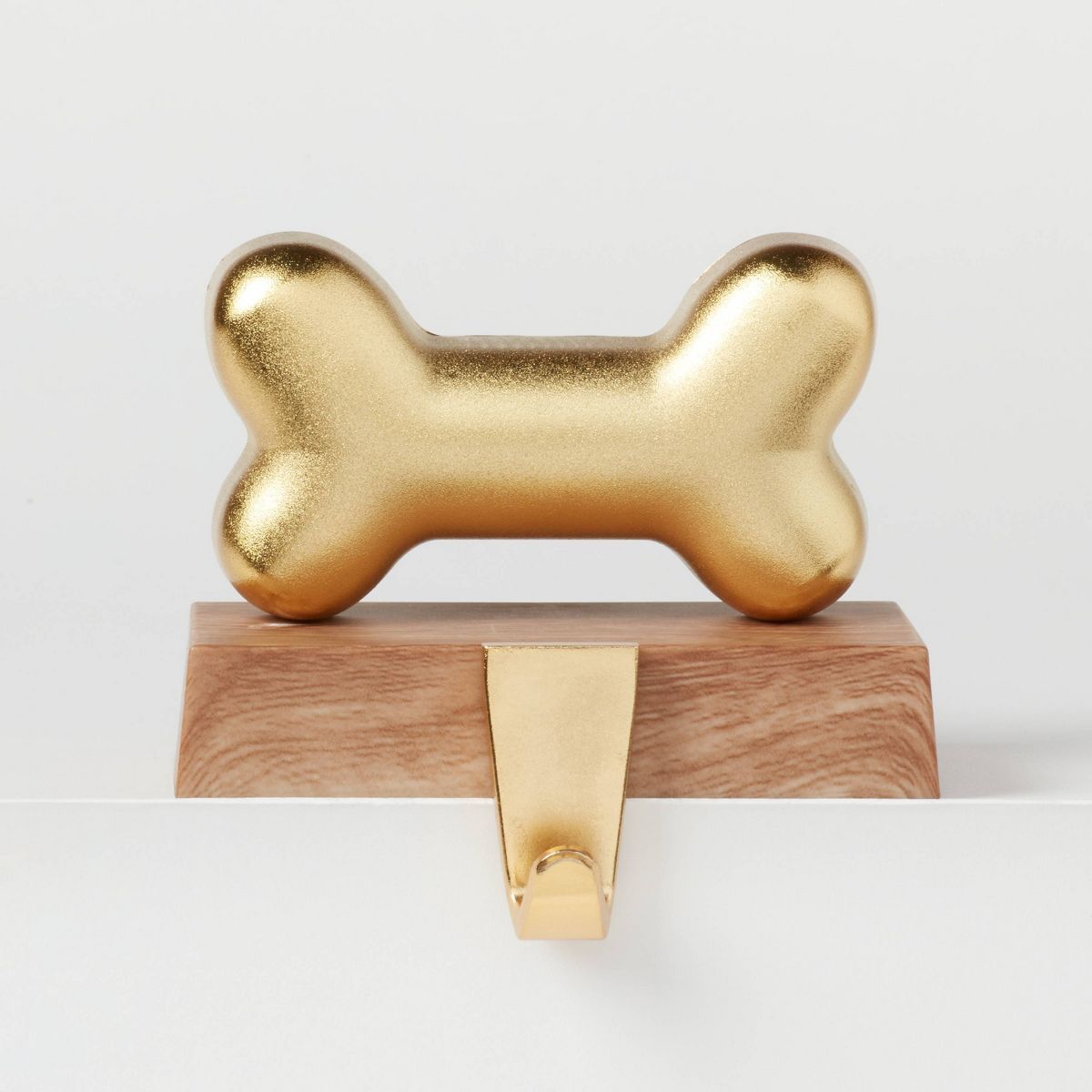 Metal Bone Christmas Stocking Holder with Faux Wood Base Gold - Wondershop™ | Target
