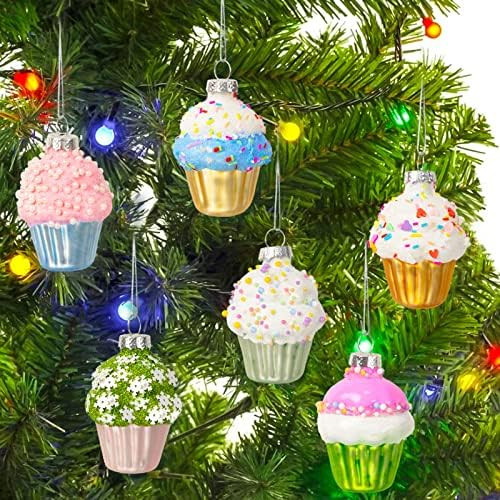 Christmas Cupcake Ornaments Set- 6 Pieces Glass Blown Mini Cupcake Ornaments for Kitchen Mini Chr... | Amazon (US)