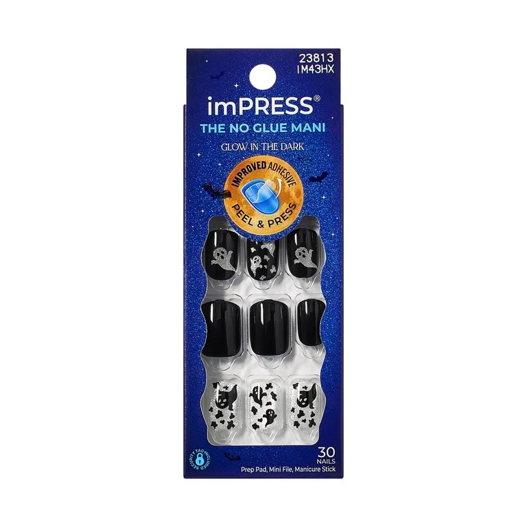 Kiss Impress Press On Nails Short, Halloween, \u2018Haunt Me\u2019, Black, Squoval, 30 Count | Walmart (US)