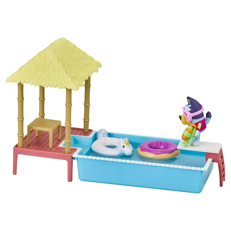 Bluey, Pool Playset and Bluey Figure, 2.5-3 inch Articulated, 4 Accessories, Preschool, Ages 3+ | Walmart (US)