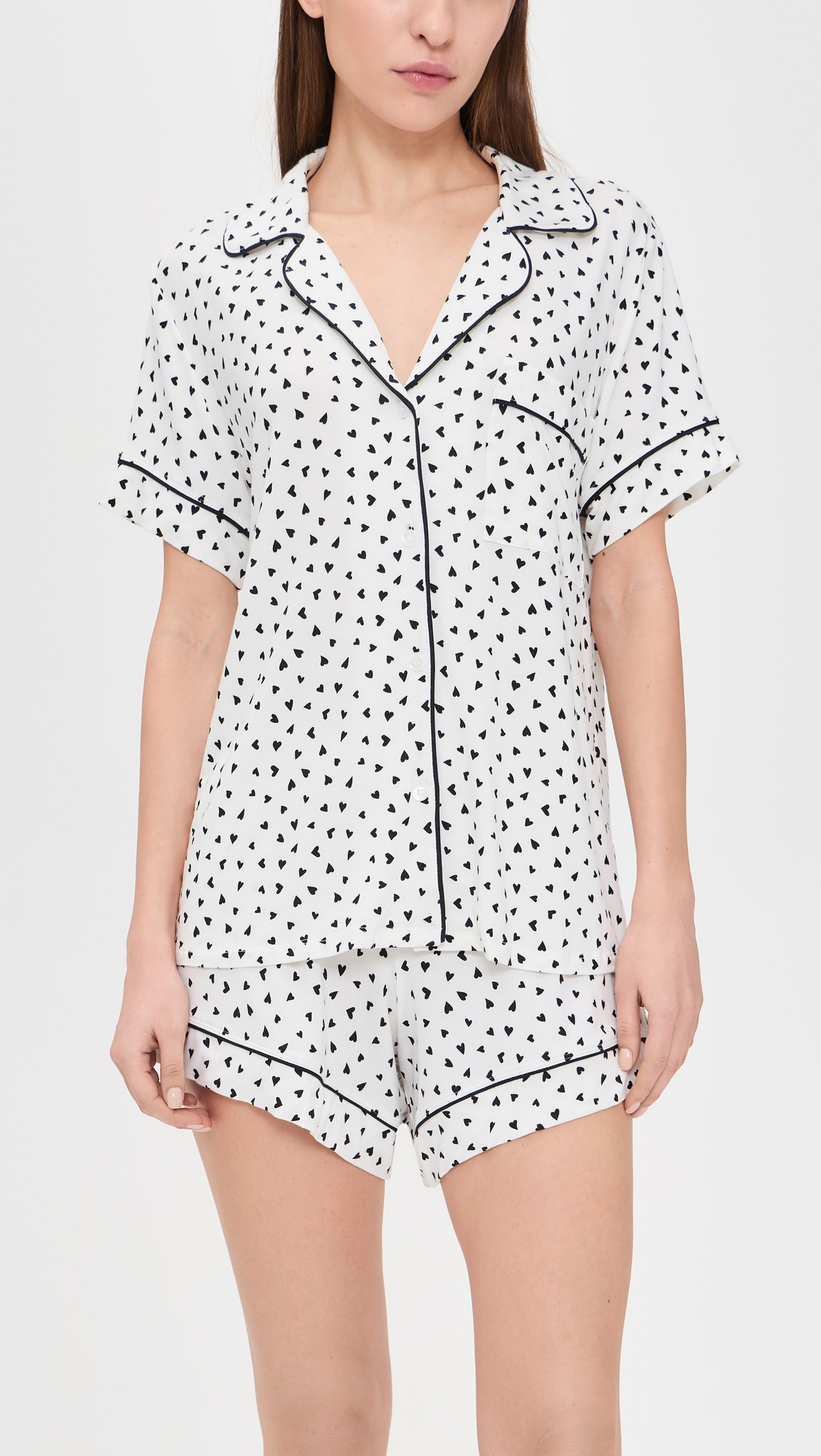 Eberjey Gisele Printed Short Pajama Set Heart To Heart Black/Black XXL | Shopbop