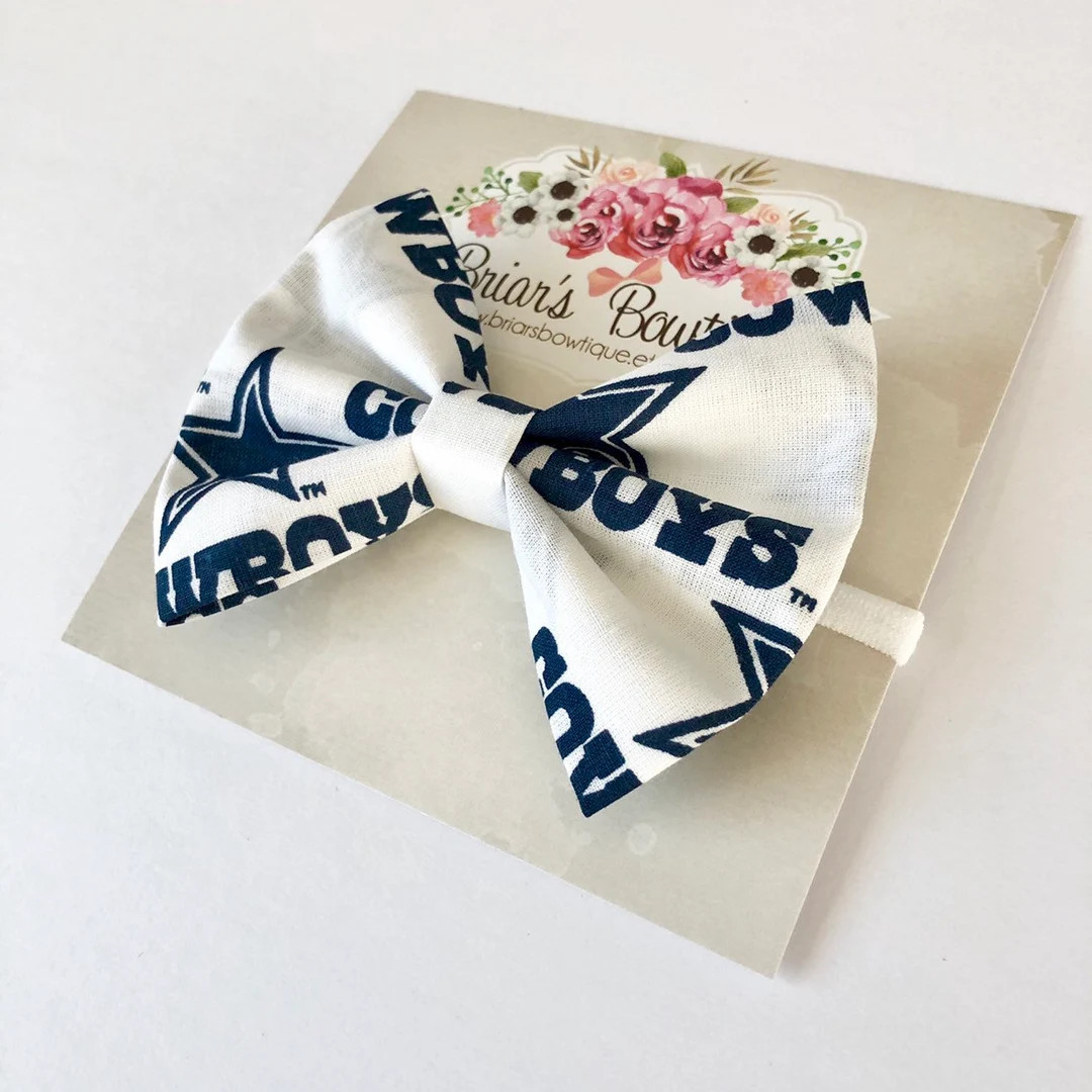 Dallas Cowboys bow headband or hair clip; football bow; Cowboys fabric bow on a white nylon headb... | Etsy (US)