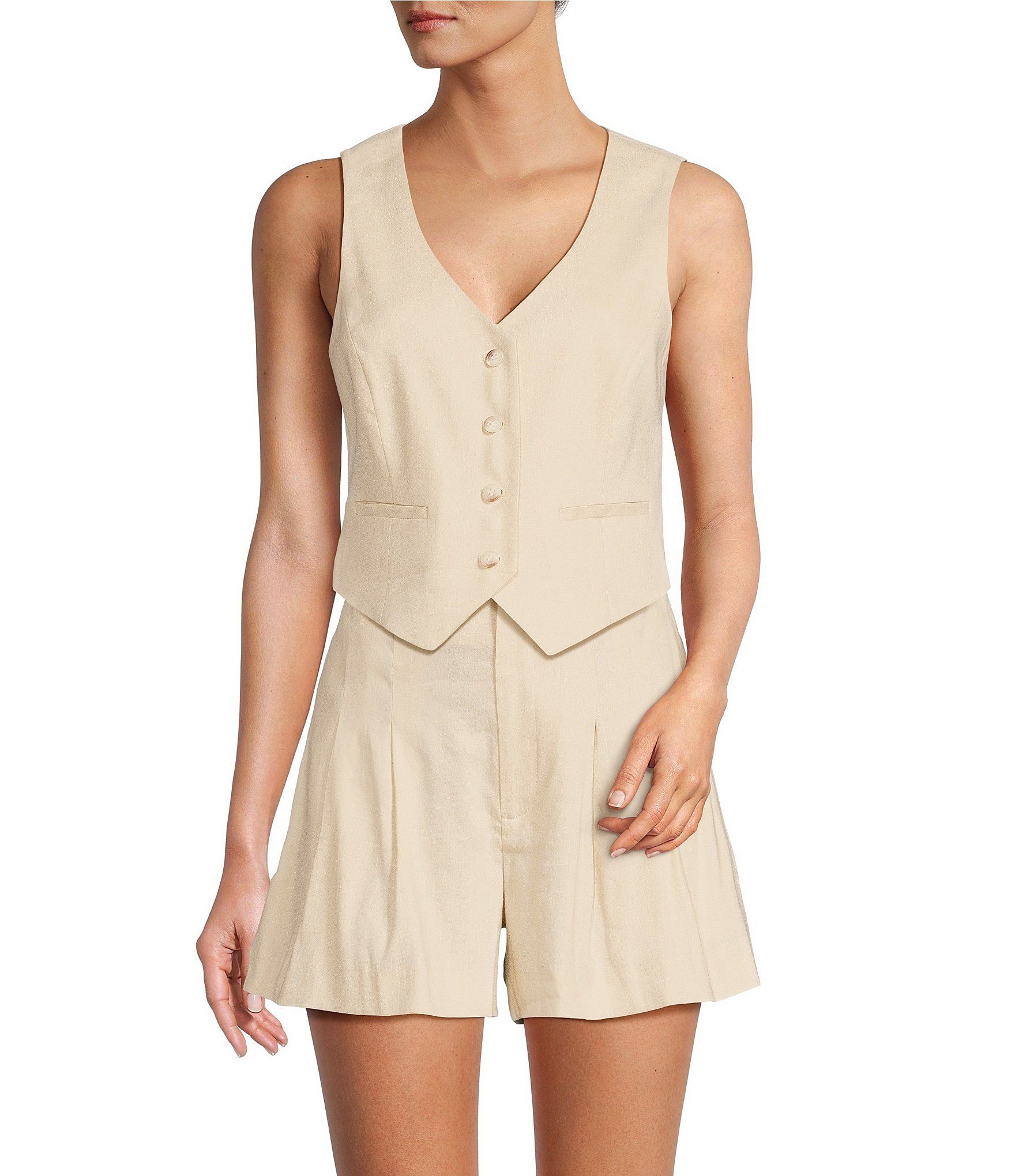 Coordinating Melinda V-Neck Linen Vest | Dillard's