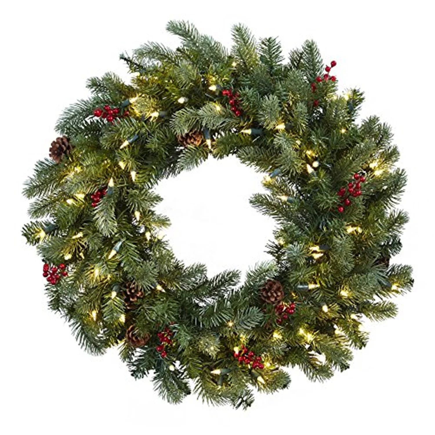 Nearly Natural 30" Lighted Pine Wreath w/Berries & Pine Cones - Walmart.com | Walmart (US)