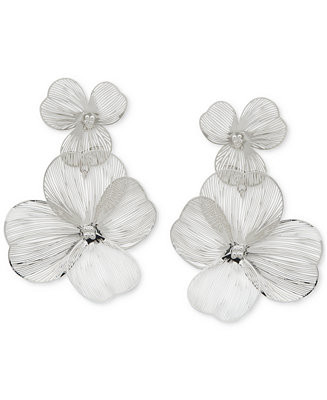 lonna & lilly Silver-Tone Openwork Flower Double Drop Earrings - Macy's | Macy's