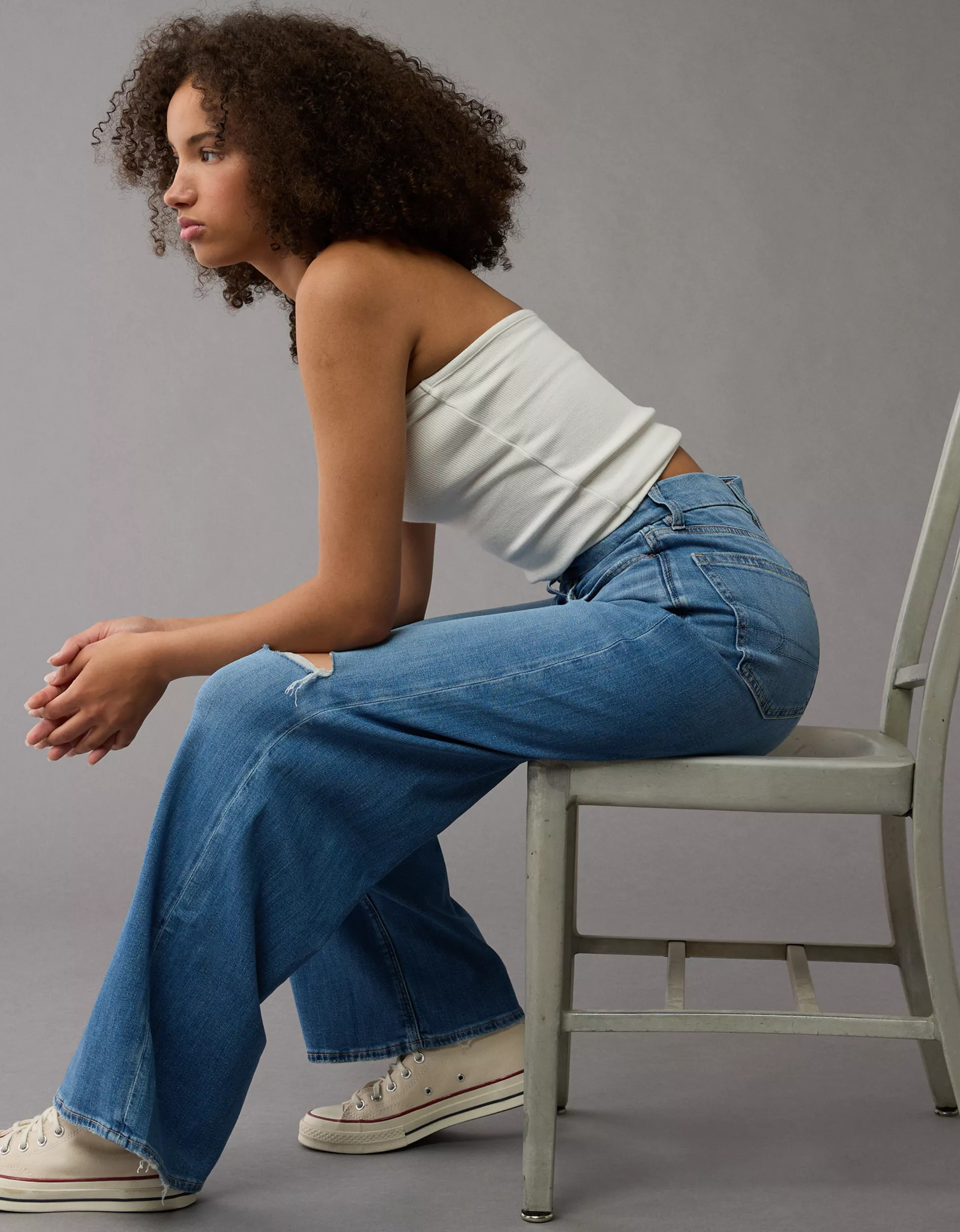 AE Dreamy Drape Stretch Curvy Super High-Waisted Baggy Wide-Leg Jean | American Eagle Outfitters (US & CA)