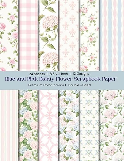 8.5 x 11" Blue and Pink Dainty Flower Scrapbook Paper: Colorful Floral Decorative Sheets for DIY ... | Amazon (US)