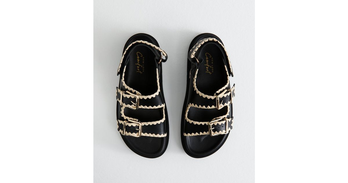 Black Whipstitched Faux Leather Sandals | New Look | New Look (UK)