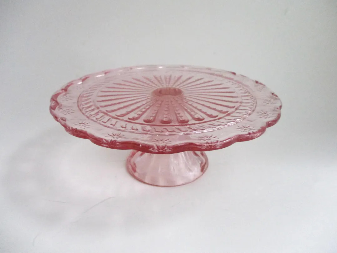 Vintage SMALL Pink Glass Pedestal Cake Plate - Etsy | Etsy (US)