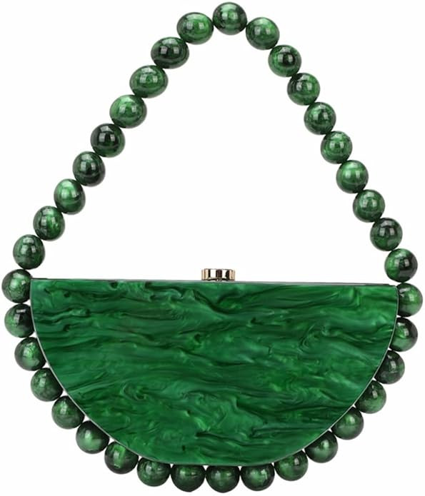 Stylish Women Marble Beaded Acrylic Clutch Beads Semicircle Acrylic Handbag Half Moon Evening Bag... | Amazon (US)