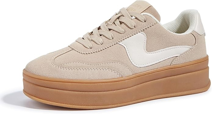 LUCKY STEP Women's Platform Fashion Sneakers Thick Sole Suede Faux Leather Classic Rubber Gum Sol... | Amazon (US)