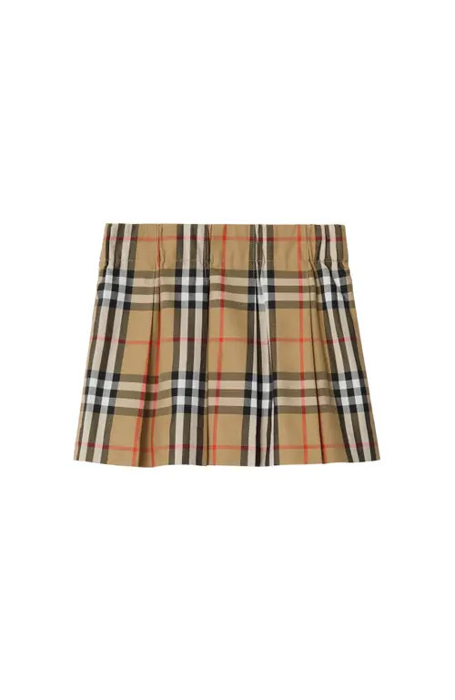 burberry Pleated Check Cotton Skirt in Sand Beige at Nordstrom, Size 18M | Nordstrom