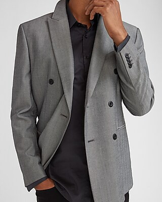 Slim Light Gray Herringbone Double Breasted Blazer | Express