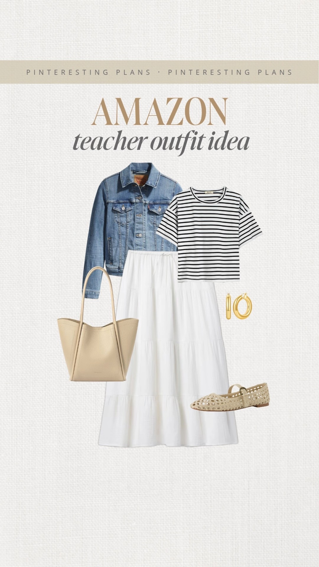 Amazon teacher outfit idea🙌🏻🙌🏻

Denim jacket, tee shirt, tote bag, Mary Jane flats, white skirts 

#LTKWorkwear #LTKSeasonal #LTKStyleTip