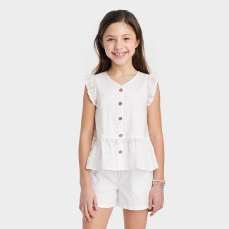Girls' Button-Front Sleeveless Woven Shirt - Cat & Jack™ | Target